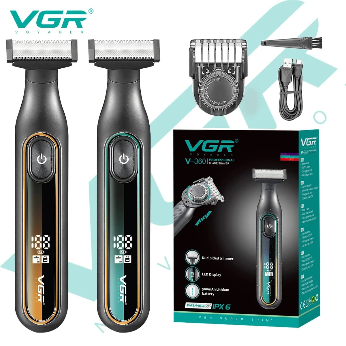 VGR V-360 Professional Shaving Set LED Intelligent Digital Display Men's Shaver IPX6 Waterproof Private Area Cleaning Shaver