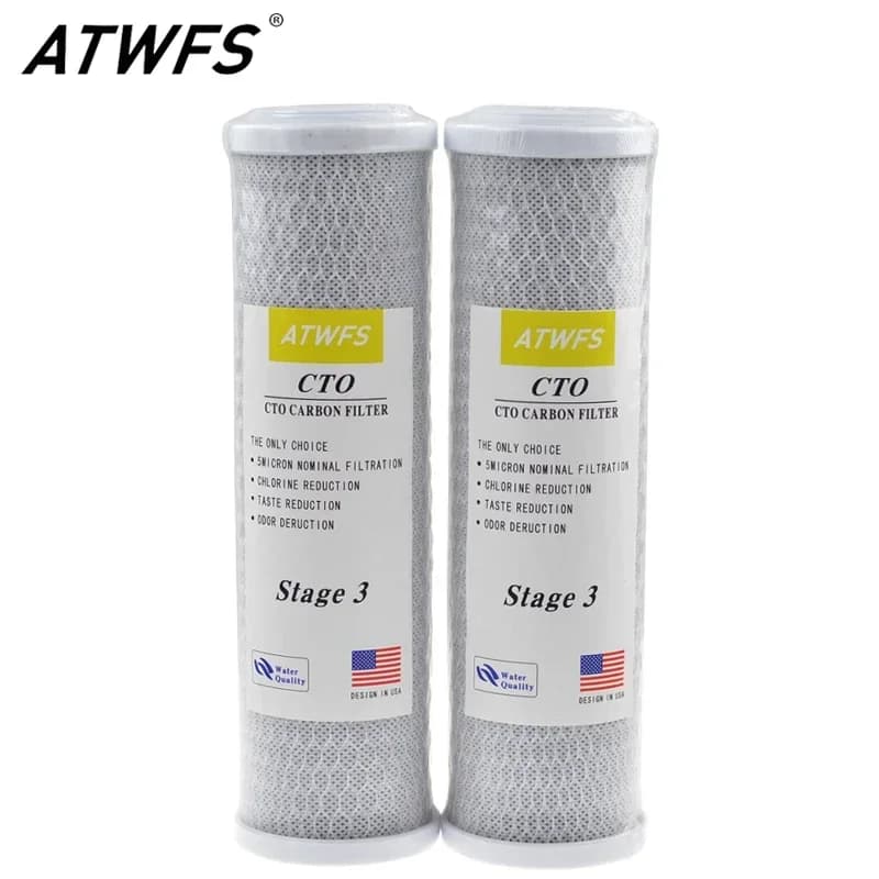 2pcs Universal Water Filter Activated Carbon Cartridge Filter, 10 Inch CTO Block Carbon Filter Water Purification System