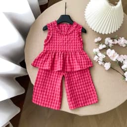 Children's Clothing Sets Retro Plaid Sleeveless Shirt +Flared Palazzo Pants 2pcs Sets Kids Boutique Clothes Baby Girl Outfit Set