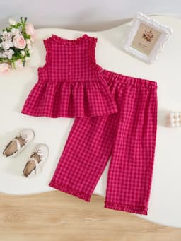 Children's Clothing Sets Retro Plaid Sleeveless Shirt +Flared Palazzo Pants 2pcs Sets Kids Boutique Clothes Baby Girl Outfit Set