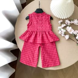 Children's Clothing Sets Retro Plaid Sleeveless Shirt +Flared Palazzo Pants 2pcs Sets Kids Boutique Clothes Baby Girl Outfit Set
