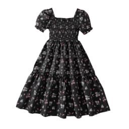 Kids Dress For Girls Red Polka Dot Square-Cut Collar Short Sleeve Elastic-Waist Shirred Patchwork 8-12 Years Summer Sweet Style