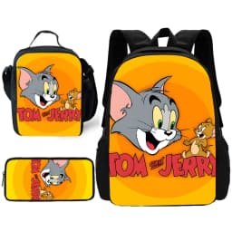Child School Cartoon Funny T-Toms Backpack with Lunch Bags ,Pencil Bags ,School Bags for Boys Girls Anime J-Jerrys Best Gift