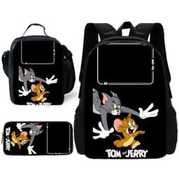 Child School Cartoon Funny T-Toms Backpack with Lunch Bags ,Pencil Bags ,School Bags for Boys Girls Anime J-Jerrys Best Gift