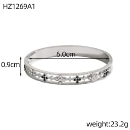 Luxury Bangles Popular Stainless Steel Trendy High Quality Inlaid With Full Zircon Gold Plated Clover Four-leaf Shape Bangles