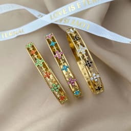 Luxury Bangles Popular Stainless Steel Trendy High Quality Inlaid With Full Zircon Gold Plated Clover Four-leaf Shape Bangles