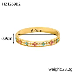 Luxury Bangles Popular Stainless Steel Trendy High Quality Inlaid With Full Zircon Gold Plated Clover Four-leaf Shape Bangles