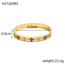 Luxury Bangles Popular Stainless Steel Trendy High Quality Inlaid With Full Zircon Gold Plated Clover Four-leaf Shape Bangles