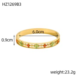 Luxury Bangles Popular Stainless Steel Trendy High Quality Inlaid With Full Zircon Gold Plated Clover Four-leaf Shape Bangles