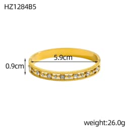 Luxury Bangles Popular Stainless Steel Trendy High Quality Inlaid With Full Zircon Gold Plated Clover Four-leaf Shape Bangles