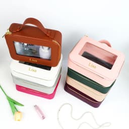 Customized Name Leather Makeup Bag, Waterproof Makeup Brush Storage Bag, Portable Transparent PVC TPU Storage Bag