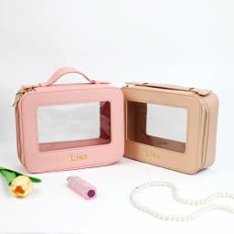 Customized Name Leather Makeup Bag, Waterproof Makeup Brush Storage Bag, Portable Transparent PVC TPU Storage Bag