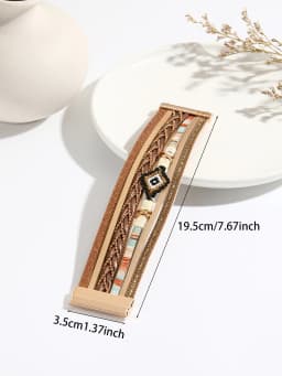 Multilayer Handwoven Leather Bracelet for Women Magnet Buckle Wide Bracelet Rice Bead Woven Devil's Eye Leather Bracelet Bangle