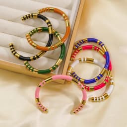 Vintage Bamboo Enamel Waterproof C-shaped Enamel Hand Bracelet Ladies Stainless Steel Gold Plated High Touch Bracelet