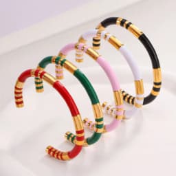 Vintage Bamboo Enamel Waterproof C-shaped Enamel Hand Bracelet Ladies Stainless Steel Gold Plated High Touch Bracelet