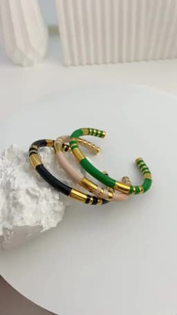 Vintage Bamboo Enamel Waterproof C-shaped Enamel Hand Bracelet Ladies Stainless Steel Gold Plated High Touch Bracelet