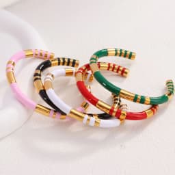 Vintage Bamboo Enamel Waterproof C-shaped Enamel Hand Bracelet Ladies Stainless Steel Gold Plated High Touch Bracelet