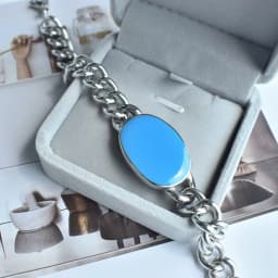 Indian Style Salman Khan Bracelet Blue Enamel Stainless Steel Cuban Chain Bracelet for Men