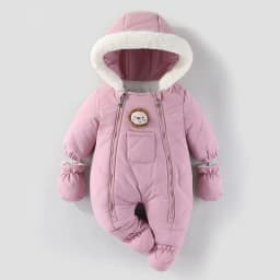 AYNIGIELL Winter Newborn Baby Girl Jumpsuit, Thickened Warm Hooded Jumpsuit, 0-18 Months Newborn Baby Boy Outdoor Clothing