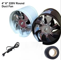 220/110V Metal Round Duct Fan 4" 6" Booster Exhaust Ventilator Ventilation Vent Air for Window Wall Bathroom Toilet Kitchen