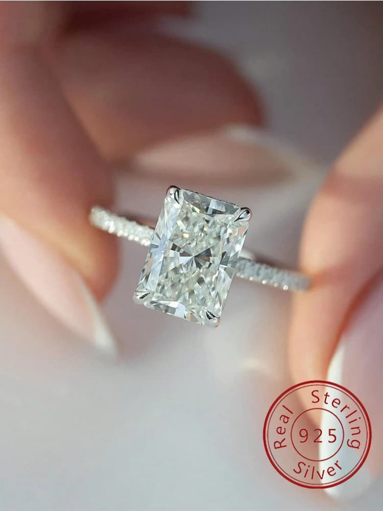 925 Sterling Silver 2-5CT Rectangle Zircon Gorgeous Shiny Ring For Women Anniversary Wedding Luxury High Quality Fine Jewelry