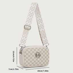 Retro M Pattern Design Female Crossbody Bag, Stylish Ladies Shoulder Bag, Wide Strap Phone Coin Purse for Women Work Party Date