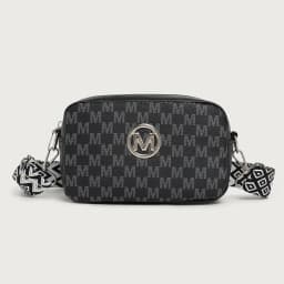 Retro M Pattern Design Female Crossbody Bag, Stylish Ladies Shoulder Bag, Wide Strap Phone Coin Purse for Women Work Party Date