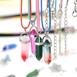 30/40PCS Hexagonal Chakra Synthetic Crystal Pendant Pointed Quartz Stone With Leather Necklace Chain Storage Bag Jewelry Set