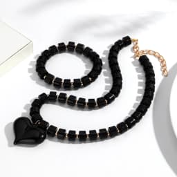 Gothic Acrylic Black Beaded Bracelets Necklace Set for Women Fashion Heart Pendant Choker Necklaces 2025 New Jewelry