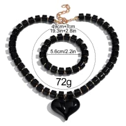 Gothic Acrylic Black Beaded Bracelets Necklace Set for Women Fashion Heart Pendant Choker Necklaces 2025 New Jewelry