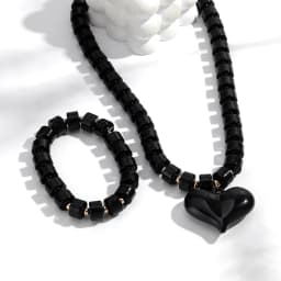 Gothic Acrylic Black Beaded Bracelets Necklace Set for Women Fashion Heart Pendant Choker Necklaces 2025 New Jewelry