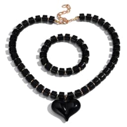 Gothic Acrylic Black Beaded Bracelets Necklace Set for Women Fashion Heart Pendant Choker Necklaces 2025 New Jewelry