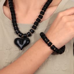 Gothic Acrylic Black Beaded Bracelets Necklace Set for Women Fashion Heart Pendant Choker Necklaces 2025 New Jewelry