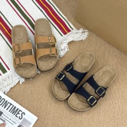 Summer Trend Cork Cool Slippers Couple Double Strap Thick Bottom Outdoor Sandals Anti slip Comfortable Flat Shoes