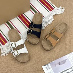 Summer Trend Cork Cool Slippers Couple Double Strap Thick Bottom Outdoor Sandals Anti slip Comfortable Flat Shoes