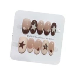 10pcs Handmade Nail Tips Star French Press on Nails with Sticky Tabs Autumn Fake Nails for Women Holiday Prosthetic Nail Set