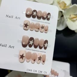 10pcs Handmade Nail Tips Star French Press on Nails with Sticky Tabs Autumn Fake Nails for Women Holiday Prosthetic Nail Set