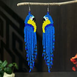 Glass Bead String Earrings with Parrot Design Bohemian Fringe Earrings Seed Bead Strings Women's Jewelry for Everyday Wear