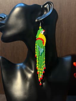 Glass Bead String Earrings with Parrot Design Bohemian Fringe Earrings Seed Bead Strings Women's Jewelry for Everyday Wear