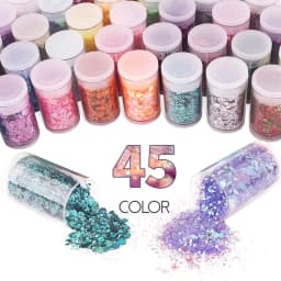 45 ColorsHolographic Chunky and Fine Glitter Mix,  Festival Sequins & Powder, Iridescent Flakes,Nail Art Resin Loose Glitter