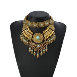 Layered Bohemian Statement Necklace Women's Fashion Retro Teardrop Tassel Collar Jewelry for Casual Matching & Party Styling