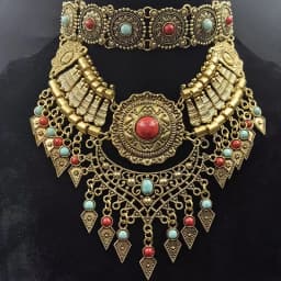Layered Bohemian Statement Necklace Women's Fashion Retro Teardrop Tassel Collar Jewelry for Casual Matching & Party Styling
