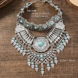 Layered Bohemian Statement Necklace Women's Fashion Retro Teardrop Tassel Collar Jewelry for Casual Matching & Party Styling