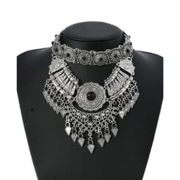 Layered Bohemian Statement Necklace Women's Fashion Retro Teardrop Tassel Collar Jewelry for Casual Matching & Party Styling