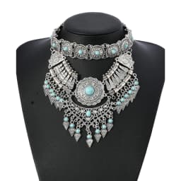 Layered Bohemian Statement Necklace Women's Fashion Retro Teardrop Tassel Collar Jewelry for Casual Matching & Party Styling