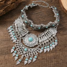 Layered Bohemian Statement Necklace Women's Fashion Retro Teardrop Tassel Collar Jewelry for Casual Matching & Party Styling