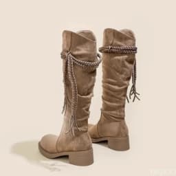 Thick soled brown boots for women versatile for spring autumn simple comfortable anti slip wear-resistant women's boots