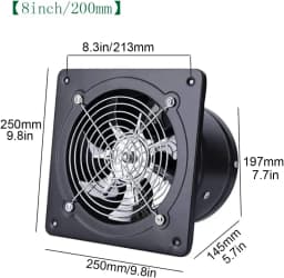 4/6/8" Exhaust Fan Metal Iron Ventilation Extractor,Silence with Anti-backflow Check Valve Window&Wall Mount Vent Fans for Home