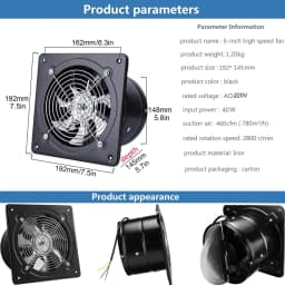 4/6/8" Exhaust Fan Metal Iron Ventilation Extractor,Silence with Anti-backflow Check Valve Window&Wall Mount Vent Fans for Home
