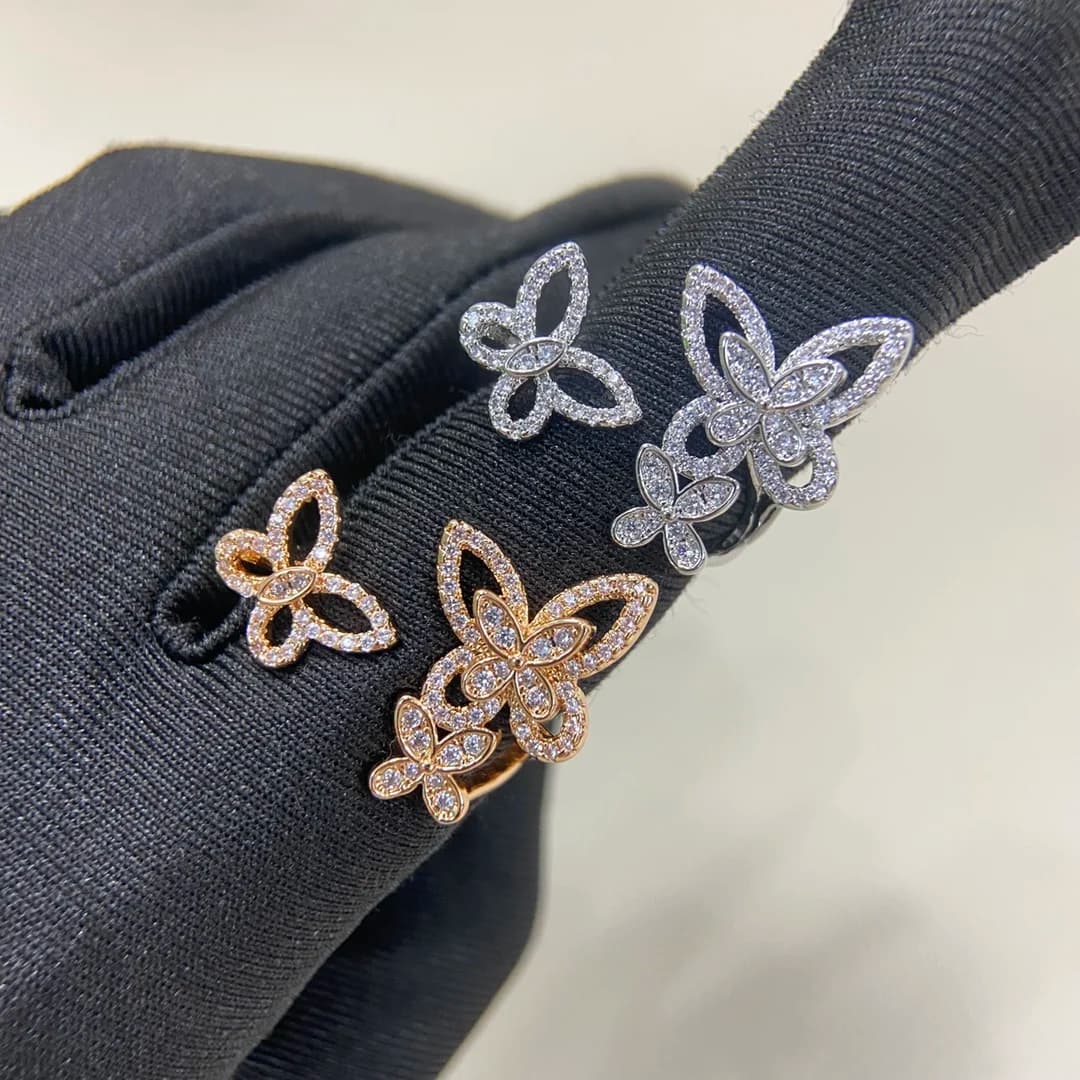Classic S 925 sterling silver hollowed out diamond set three different butterfly shaped women's rings